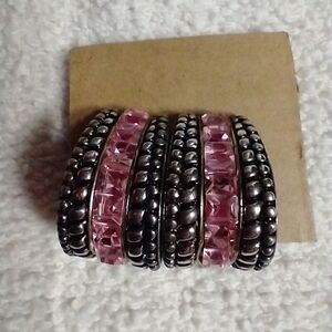 Silvertone pink lever back earrings